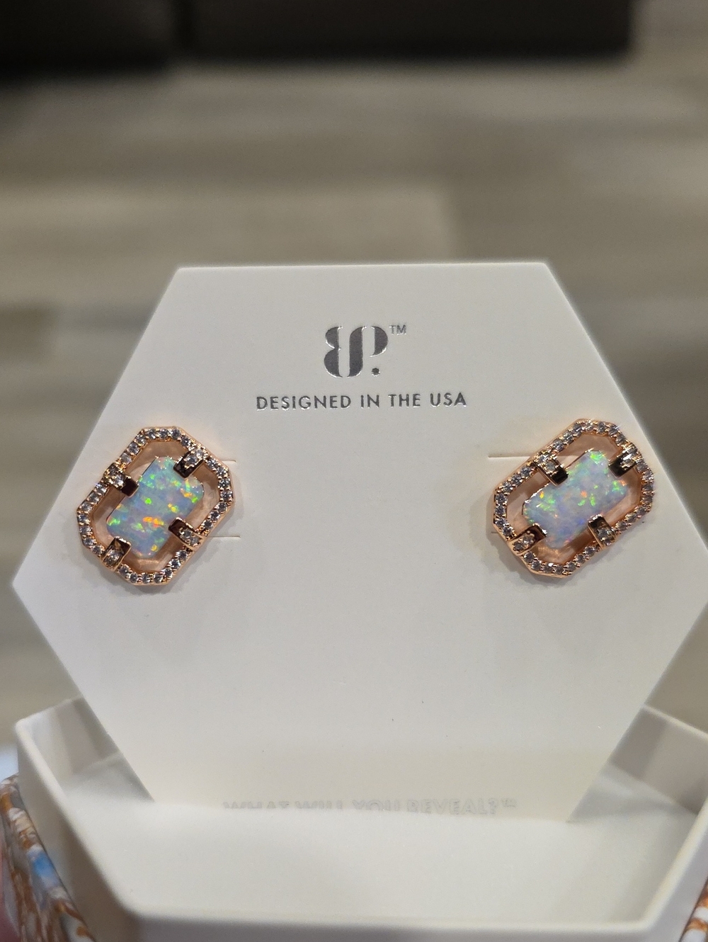 BOMB PARTY Opal Iridescent Rose Gold Halo Stud Earrings